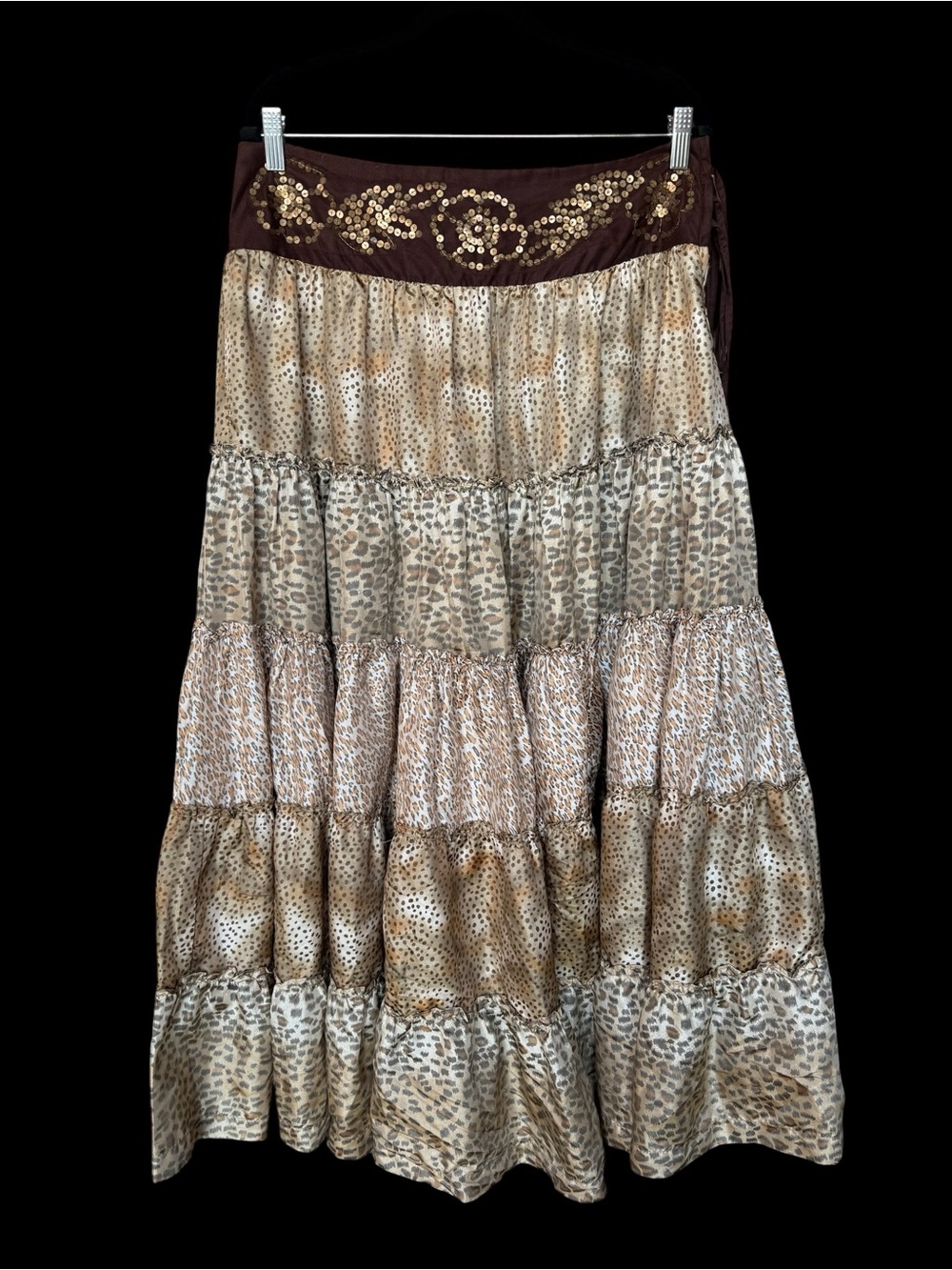 metrostyle Boho Animal Print Tiered Maxi Skirt Size 14 - Picture 2 of 11
